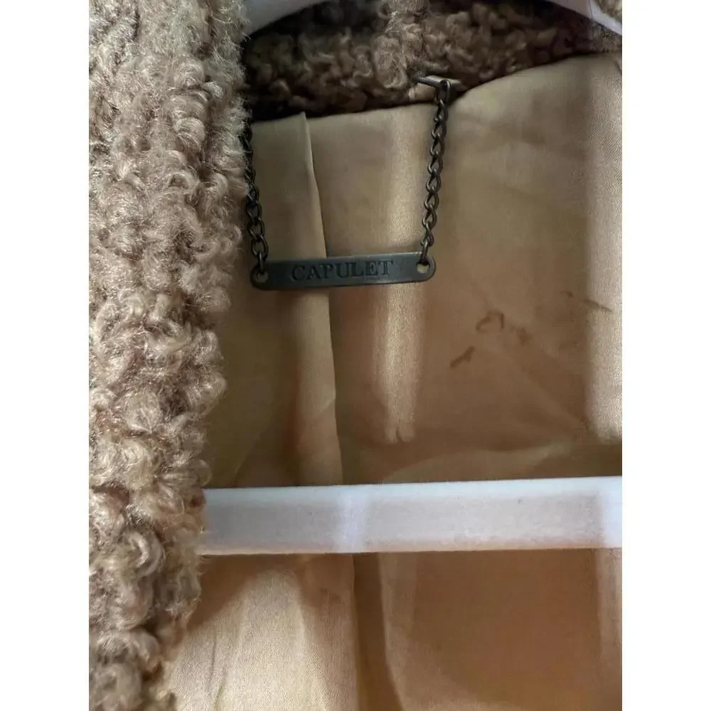 Capulet Aiden Sherpa Trucker Jacket Camel Teddy Fuzzy Crop Coat Size Small - Picture 11 of 13
